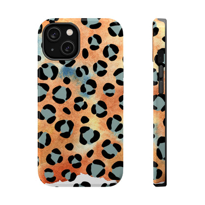 Sunset Watercolor Leopard Print Tough MagSafe iPhone Case – Artistic Animal Pattern with Dual-Layer Protection