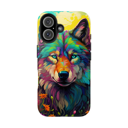 Rainbow Wolf in Bloom – iPhone Case with Vivid Nature Design