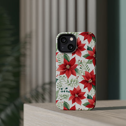 Festive Poinsettia Holiday Pattern – MagSafe iPhone Series Case