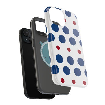 Bold Navy & Red Polka Dot Pattern – MagSafe iPhone Case