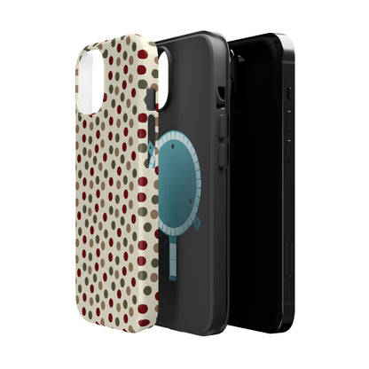 Festive Red & Green Polka Dots on Cream – MagSafe iPhone Case