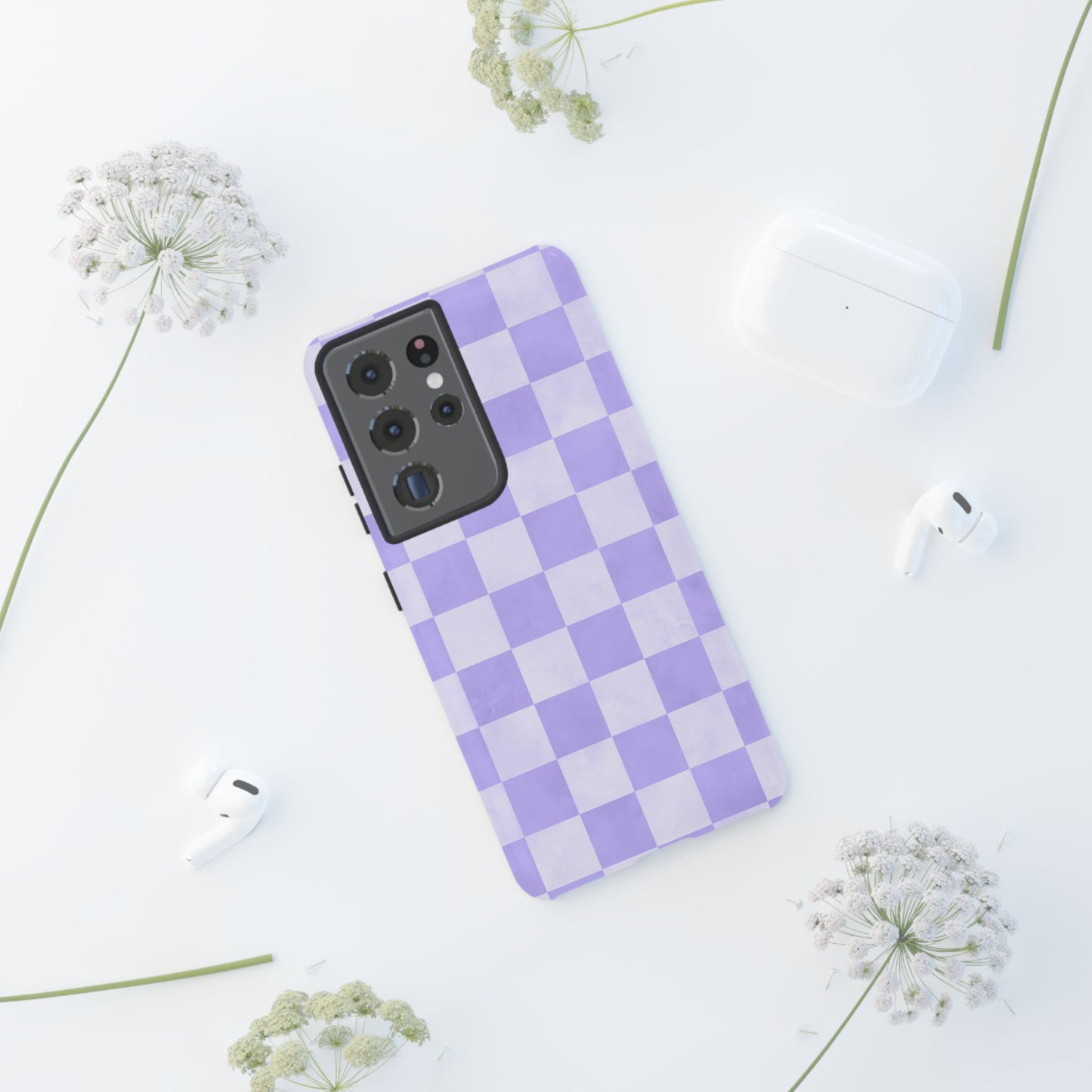 Lavender Checkerboard Samsung Galaxy Case – Shockproof, Smooth Matte Finish, Dual-Layer Design