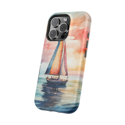 Sailboat Sunset MagSafe iPhone Case – Vibrant Watercolor Design