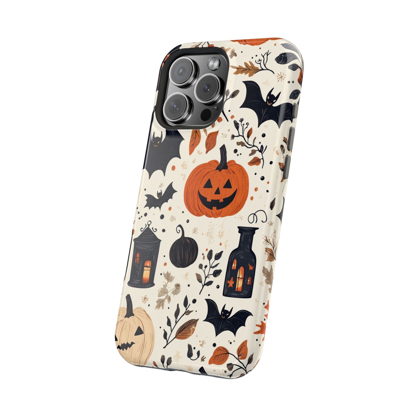 Charming Halloween MagSafe iPhone Case – Pumpkin, Bats, and Spooky Lantern Design