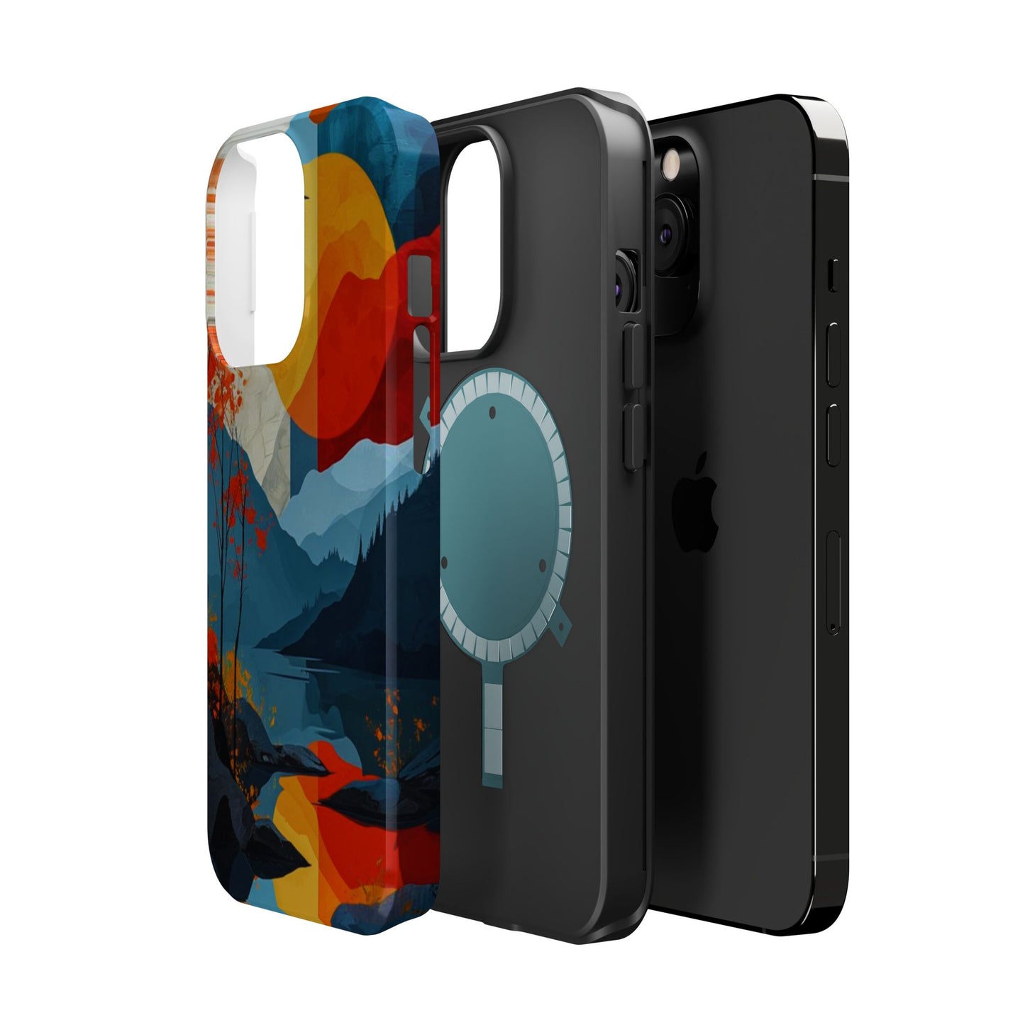 Abstract Autumn Landscape MagSafe iPhone Case – Bold Colorful Sunset Design, Dual-Layer Protection