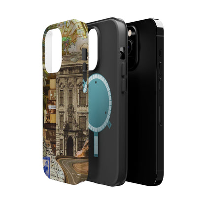 Whimsical Road Trip Collage MagSafe iPhone Case – Dual-Layer Protection with Vintage Art and Adventure Design