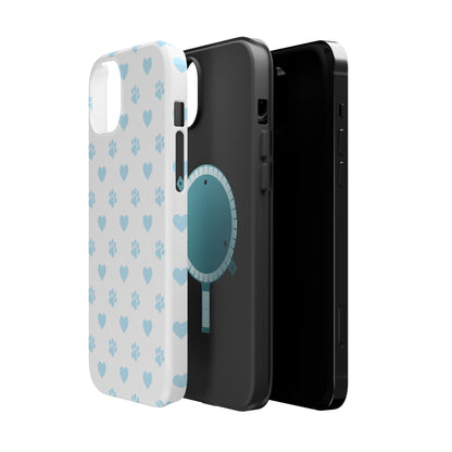 Light Blue Paw Prints & Hearts – MagSafe iPhone Case for Pet Lovers