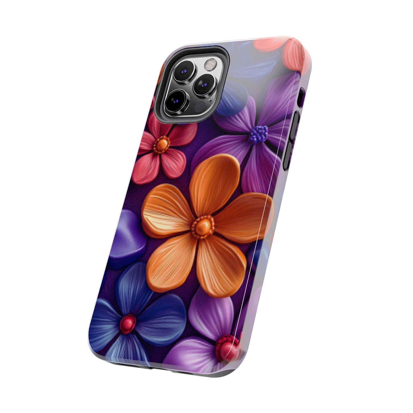 Bold Floral 3D iPhone Case – Vivid Purple and Orange Flower Design, Shock - Resistant - BOGO Cases