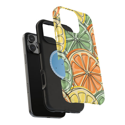 Citrus Zest Tough MagSafe iPhone Case – Bold Lime, Lemon, and Orange Design, Shockproof Protection