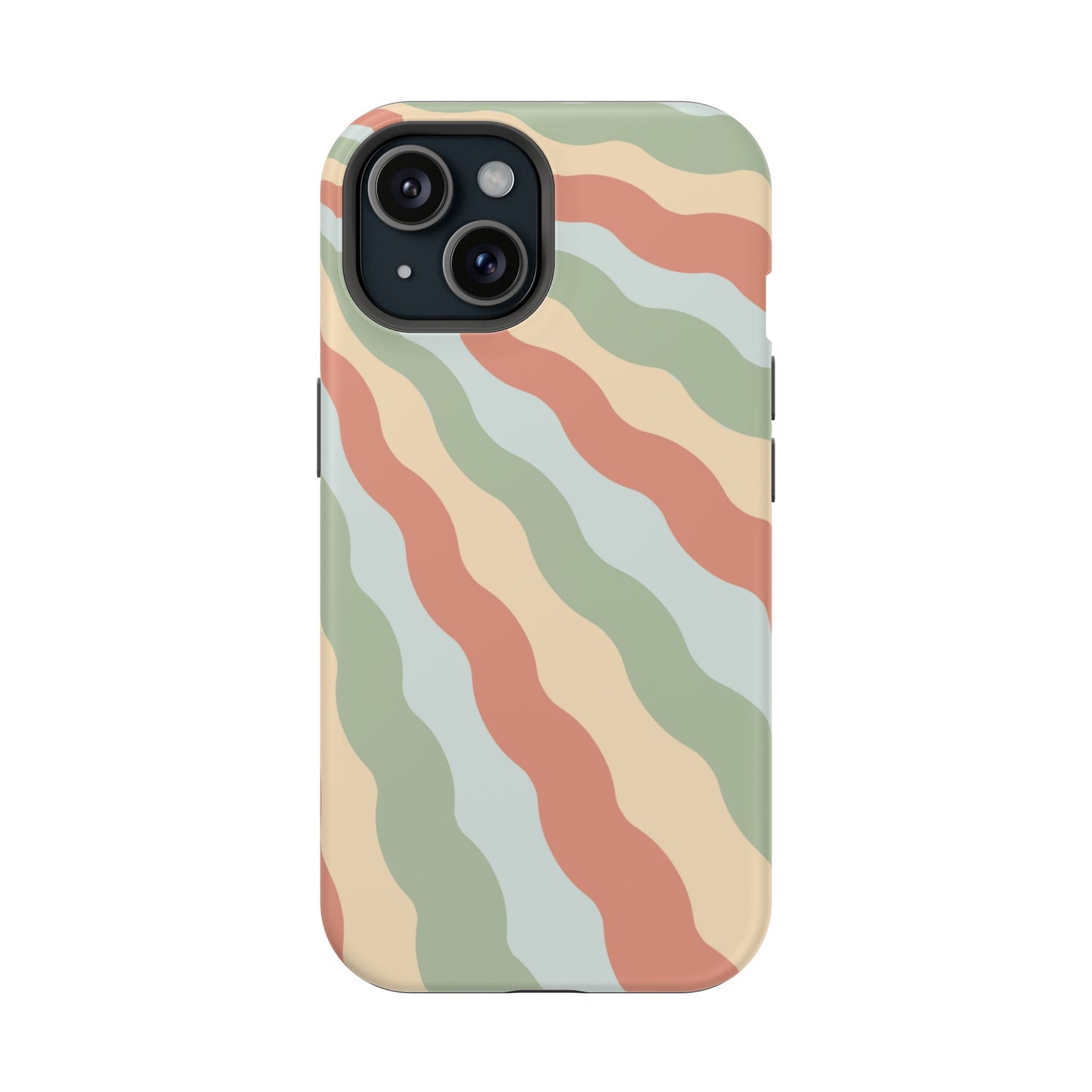 Earthy Retro Waves MagSafe iPhone Case – 70s-Inspired Wavy Stripes in Soft Green, Cream, and Rust