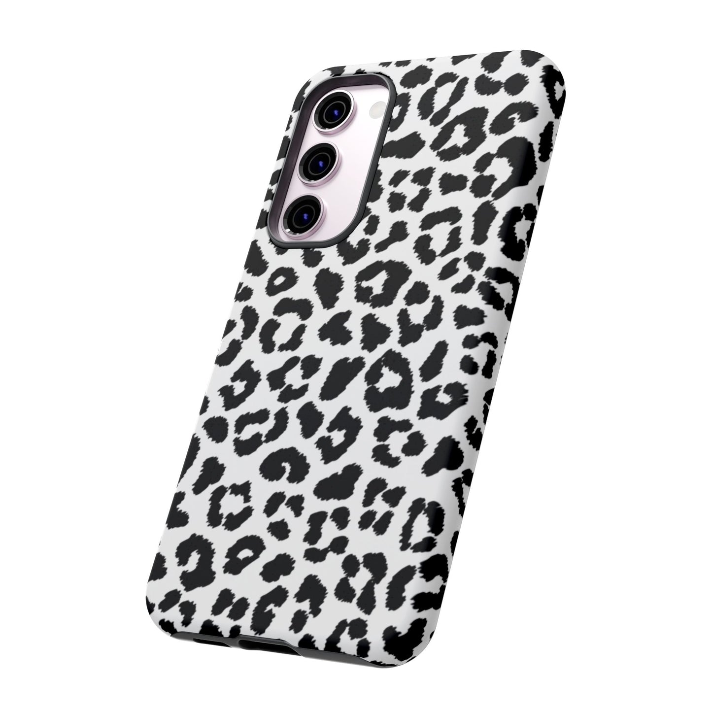 Monochrome Leopard Print Tough Samsung Galaxy Case – Classic Black and White Design with Dual-Layer Protection