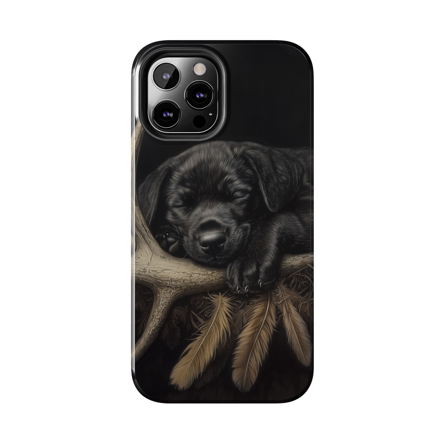 Adorable Black Labrador Puppy on Feathers iPhone Case