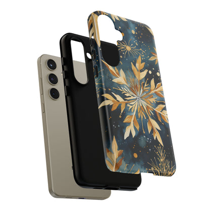 Gold Floral Snowflakes on Midnight Blue - Samsung Galaxy Series Case