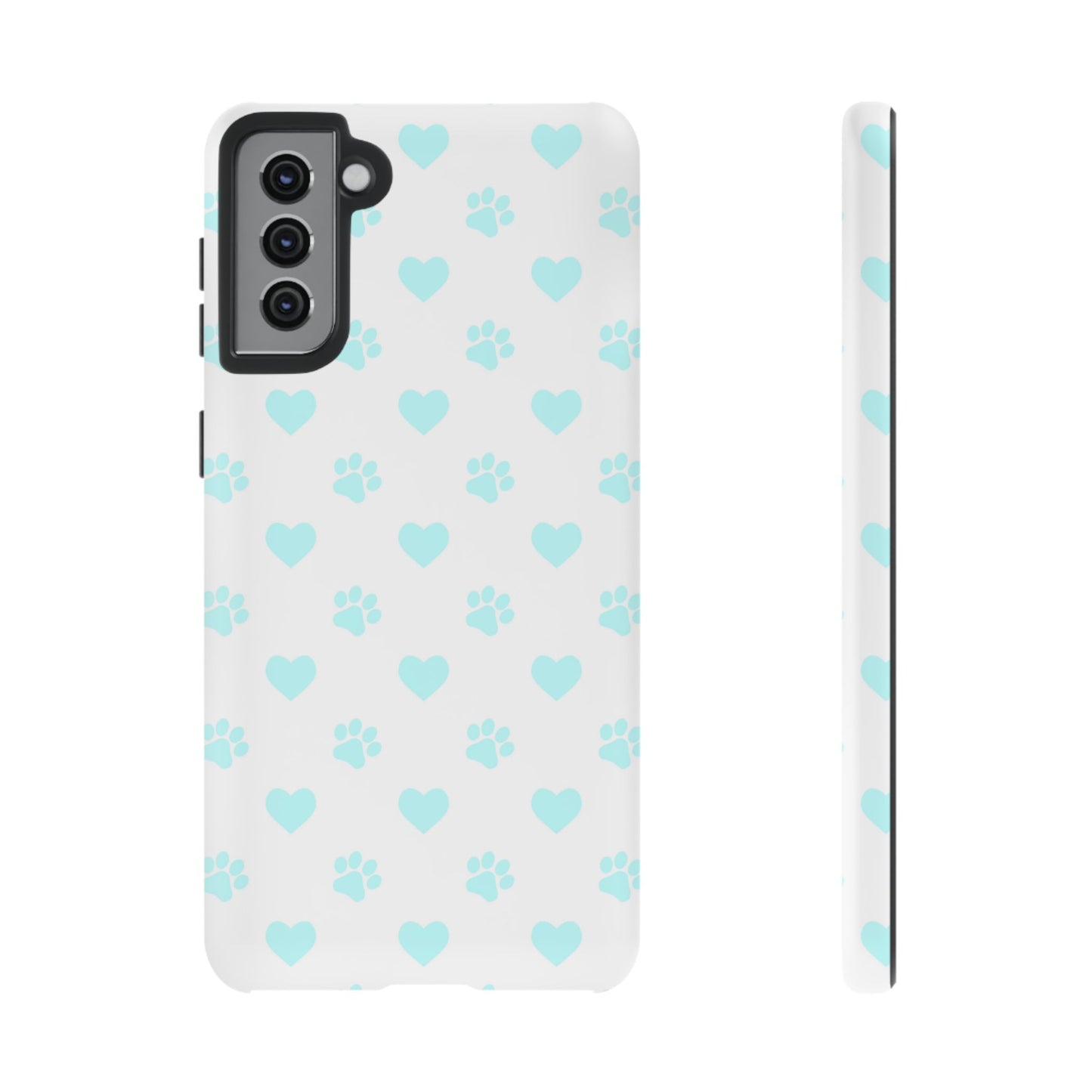 Samsung Galaxy Case - Aqua Paw Print & Heart Design