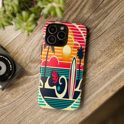 Retro Beach Vibes iPhone Case - Sunset Surfing Protective Cover