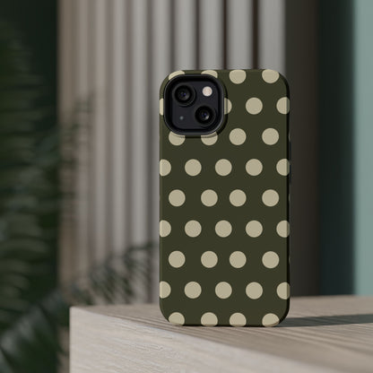 Vintage Green & Cream Polka Dots – MagSafe iPhone Case