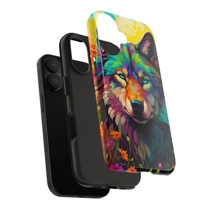 Rainbow Wolf in Bloom – iPhone Case with Vivid Nature Design