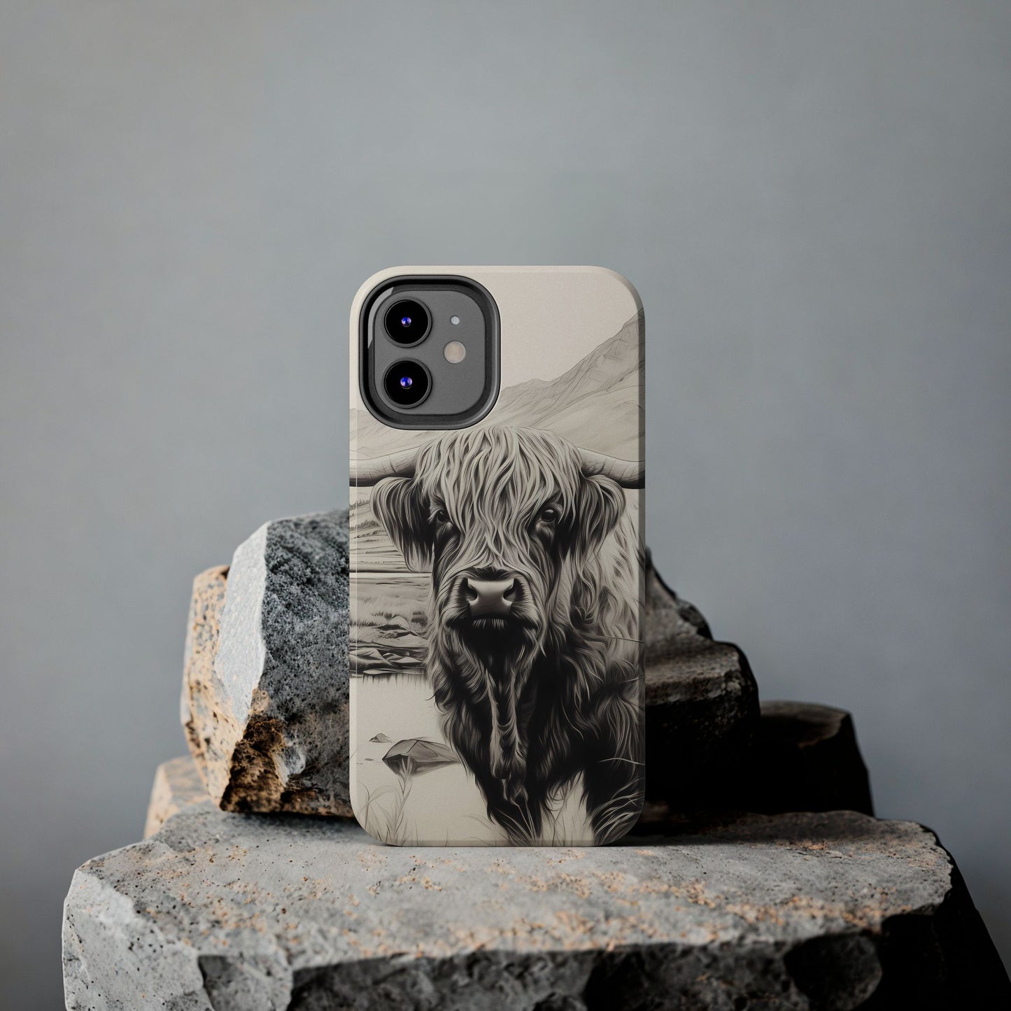 Cute Highland Cow Cases - Western Charcoal Sketched Cow - Farmhouse Design