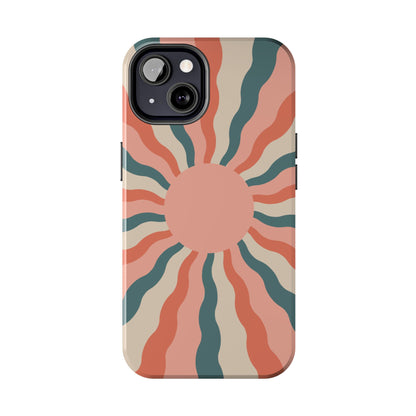 Retro Sunburst iPhone Case – Bold 70s-Inspired Waves in Coral, Teal, and Cream