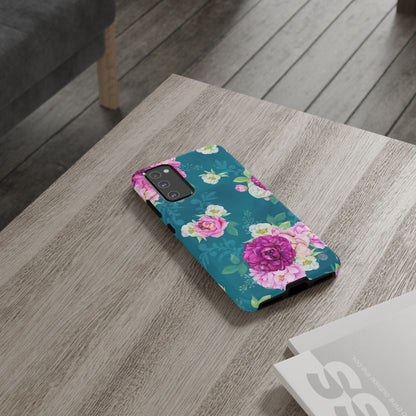 Elegant Peony Bouquet Samsung Galaxy Case – Deep Teal Background with Romantic Floral Design