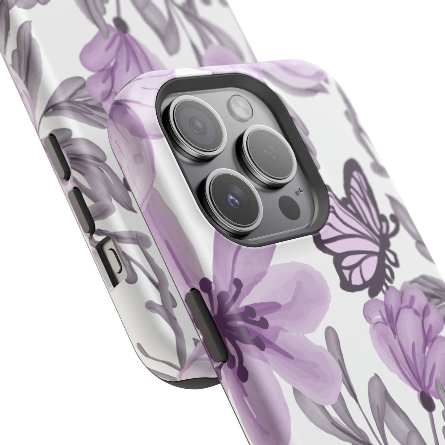 Lavender Bloom Butterfly MagSafe iPhone Case – Delicate Floral Design with Watercolor Details