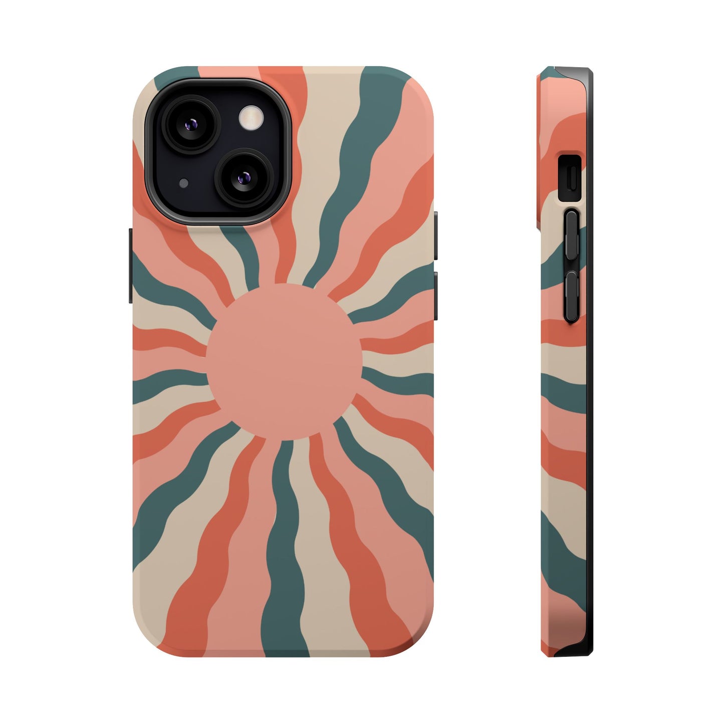 Retro Sunburst MagSafe iPhone Case – Bold 70s-Inspired Waves in Coral, Teal, and Cream