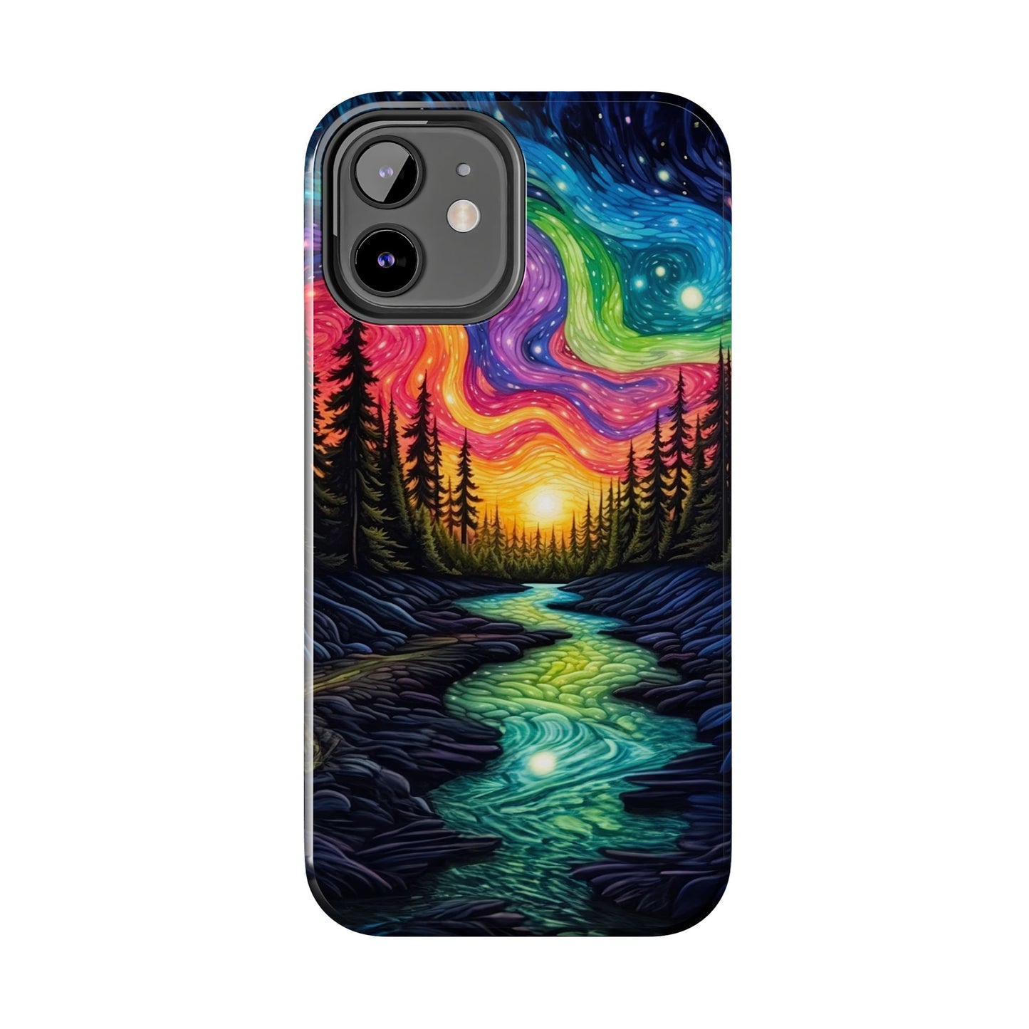 Celestial Nightscape iPhone Case – Vibrant River and Starry Sky Design