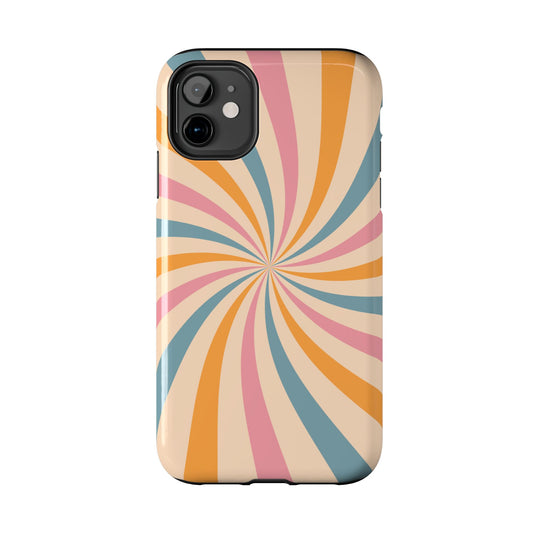 Retro Swirl Pattern iPhone Case – Bold 70s Vibe in Pink, Orange, and Teal