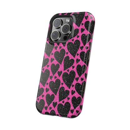 Pink Glitter Hearts MagSafe iPhone Case