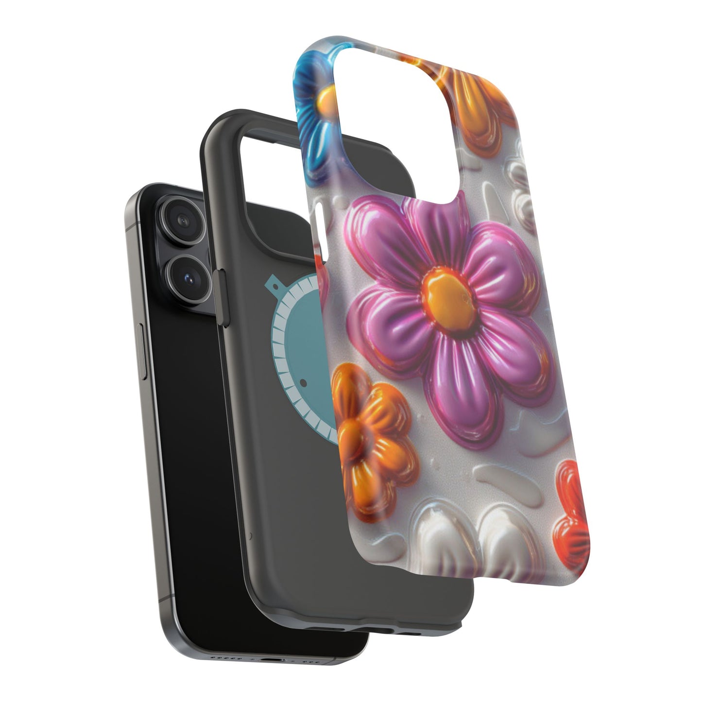 Glossy 3D Floral MagSafe iPhone Case – Colorful Flower Pattern, Durable Protection