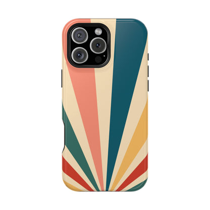 Retro Sunbeam MagSafe iPhone Case – 70s-Inspired Radiating Stripes in Coral, Teal, and Mustard