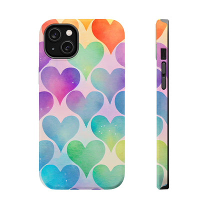 Rainbow Hearts Watercolor iPhone Case – Slim Design, Glossy Finish