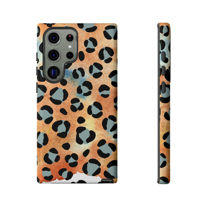 Sunset Watercolor Leopard Print Tough Samsung Galaxy Case – Artistic Animal Pattern with Dual-Layer Protection