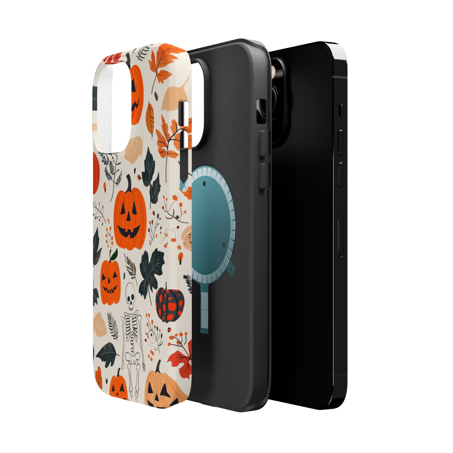 Spooky Pumpkin & Skeleton MagSafe iPhone Case – Halloween Jack-O'-Lantern Design