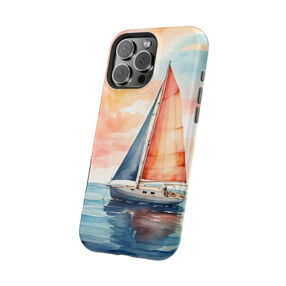 Sunset Sail MagSafe iPhone Case – Watercolor Sailboat and Sky Design