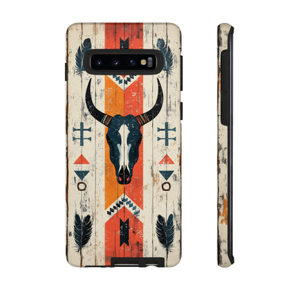 Rustic Western Bull Skull Tough Samsung Galaxy Case – Distressed Wood Design, Dual-Layer Protection