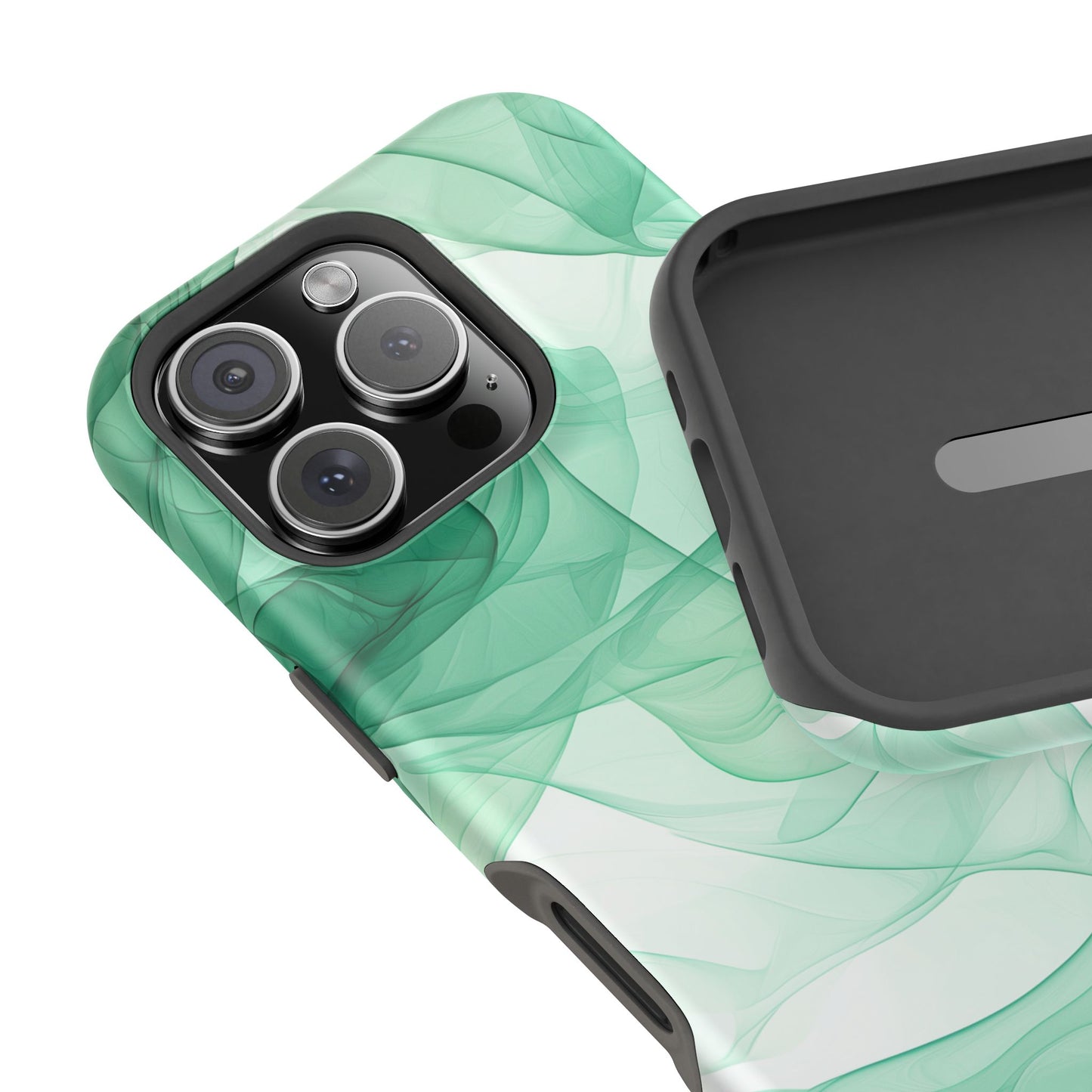 Translucent Flowing Green Fabric MagSafe iPhone Case – Elegant Fluid Design