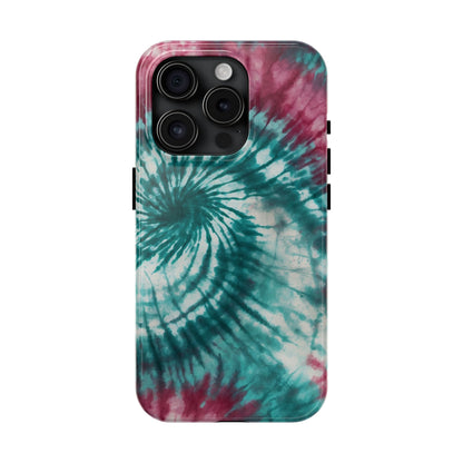 Pink and Teal Tie-Dye iPhone Case – Retro Spiral Design