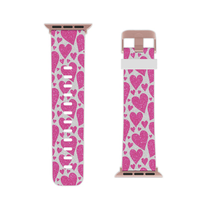  Pink Glitter Hearts Pattern Apple Watch Band