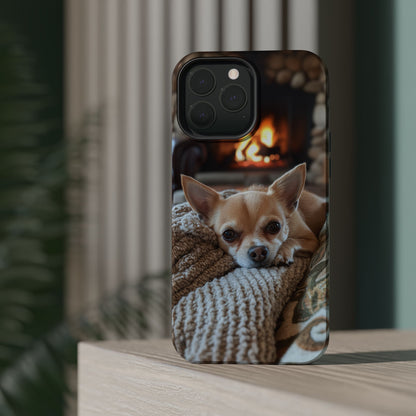 Relaxing Chihuahua by Fireplace MagSafe iPhone Case – Functional and Cozy Design