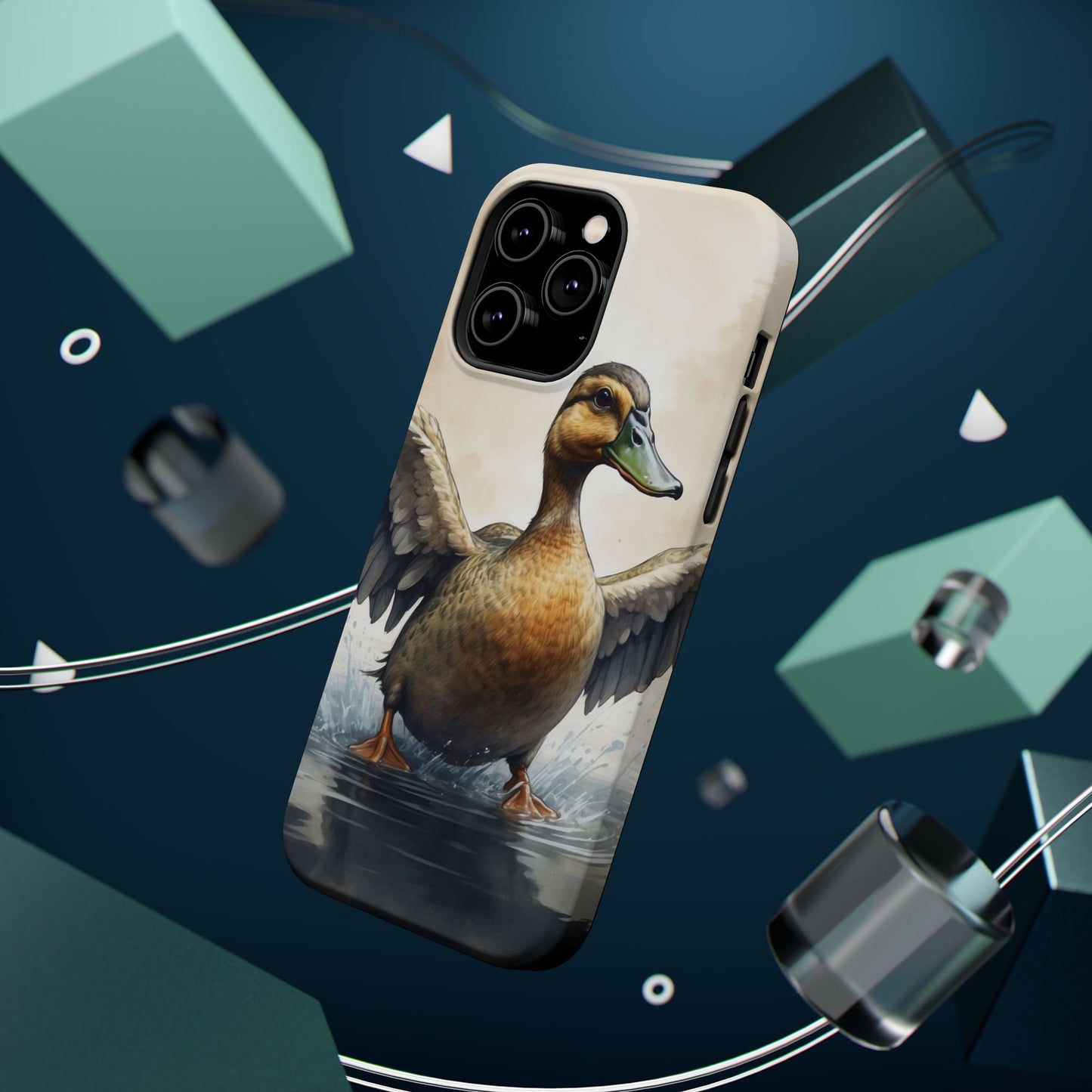 Graceful Duck in Watercolor Scene - MagSafe iPhone Case