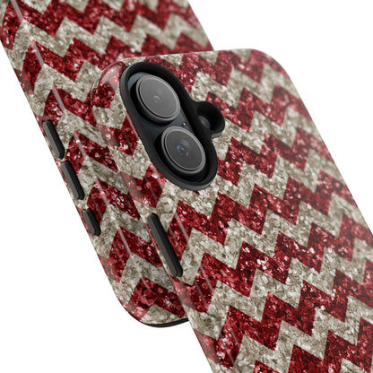 Sparkling Red & White Chevron – Glitter Illusion iPhone Case