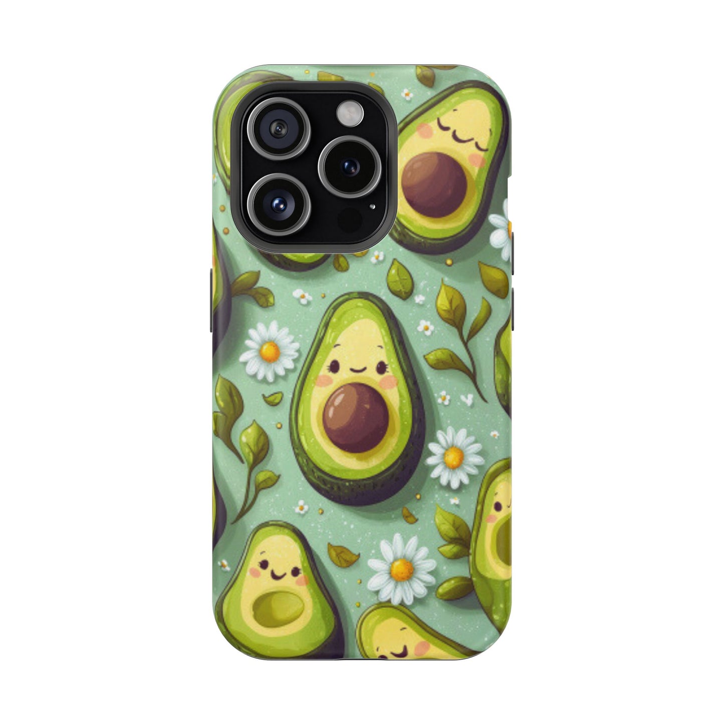 Cute Avocado MagSafe iPhone Case – Adorable Kawaii Avocados with Daisies, Shock-Resistant