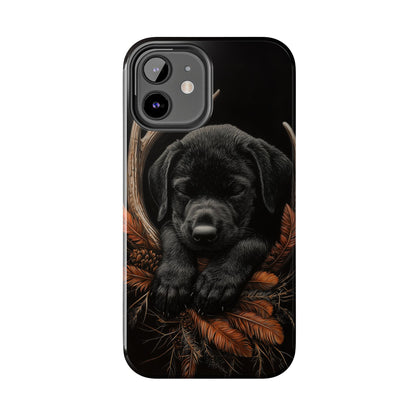 Charming Black Labrador Puppy on Feathers iPhone Case