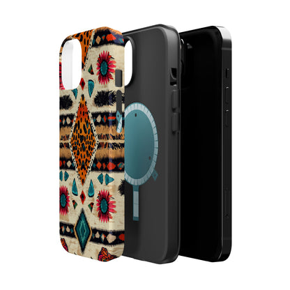 Wild Boho Leopard Print & Floral Tough MagSafe iPhone Case – Eclectic Tribal Design, Dual-Layer Protection