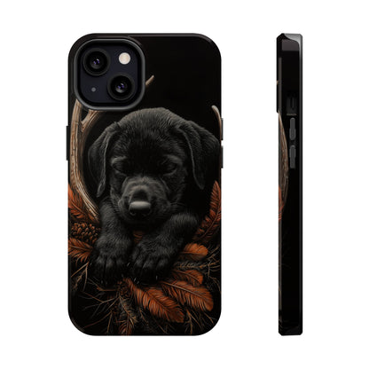 Charming Black Labrador Puppy on Feathers MagSafe iPhone Case