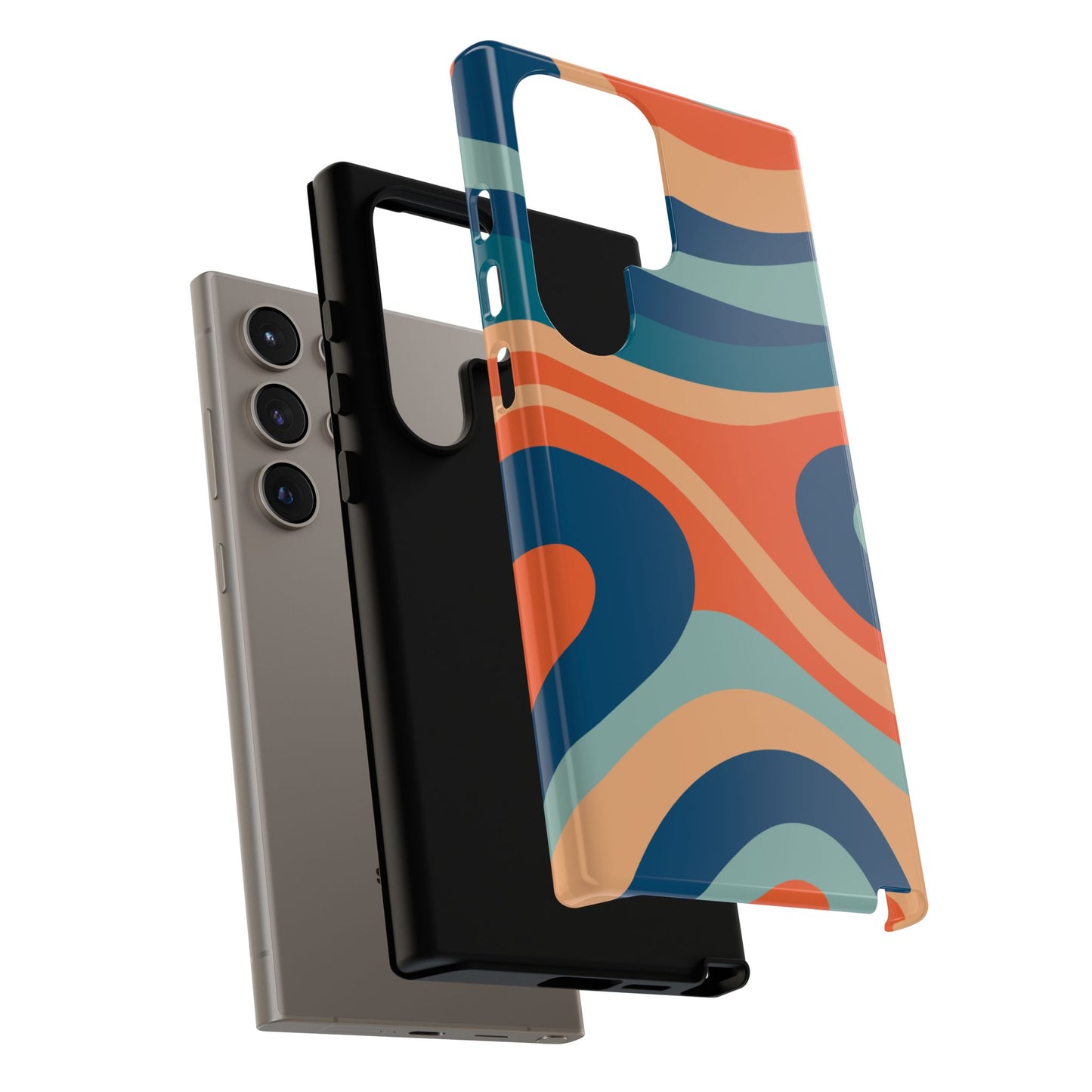 Retro Vibe Wavy Stripes Samsung Galaxy Case – 70s-Inspired in Teal, Orange, and Rust