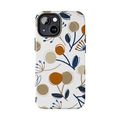 Modern Botanical Berries Tough iPhone Case – Earthy Tones & Navy Accents, Shock-Resistant