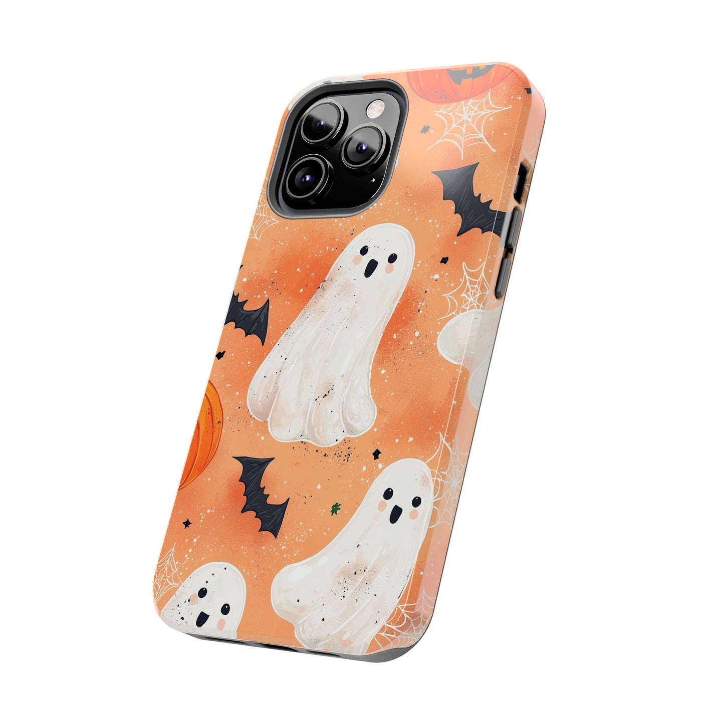 Spooky Cute Ghost iPhone Case – Halloween Ghosts, Pumpkins, Bats & Cobwebs Design