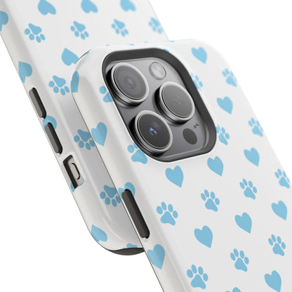 Blue Paw Prints & Hearts – MagSafe iPhone Case with Adorable Pet-Lover Design